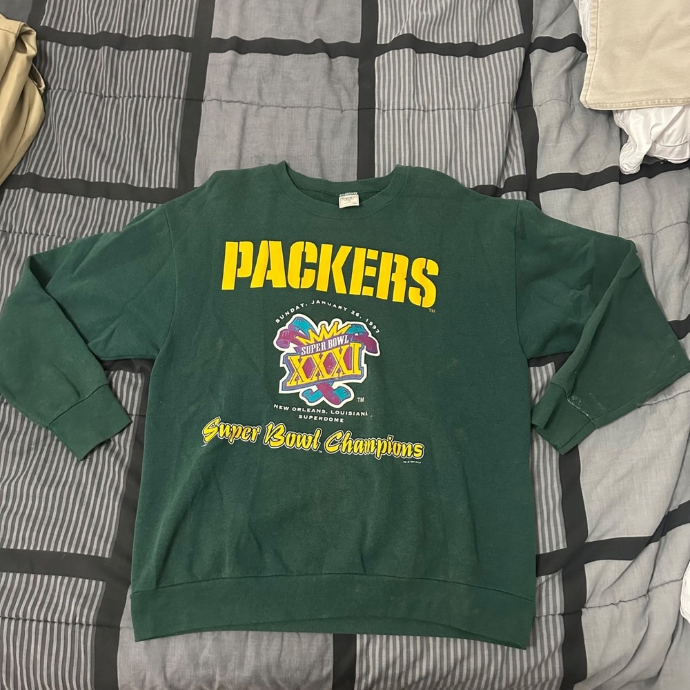 Vintage Green Bay Packers Super Bowl XI Green Crew‎ Neck Sweatshirt Made In USA